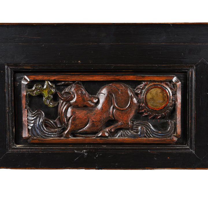 Drawer Carving Detail From Antique Carved Black Lacquer Elm Altar Table From Gansu -19th Century | Indigo Antiques