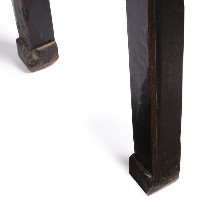 Leg Detail From Antique Carved Black Lacquer Elm Altar Table From Gansu -19th Century | Indigo Antiques
