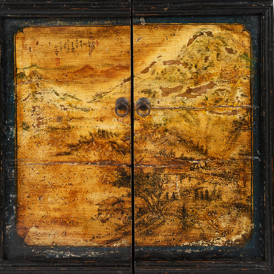 Door Painting Detail From Painted Long Sideboard From Qinghai Province - 19thC | Indigo Antiques