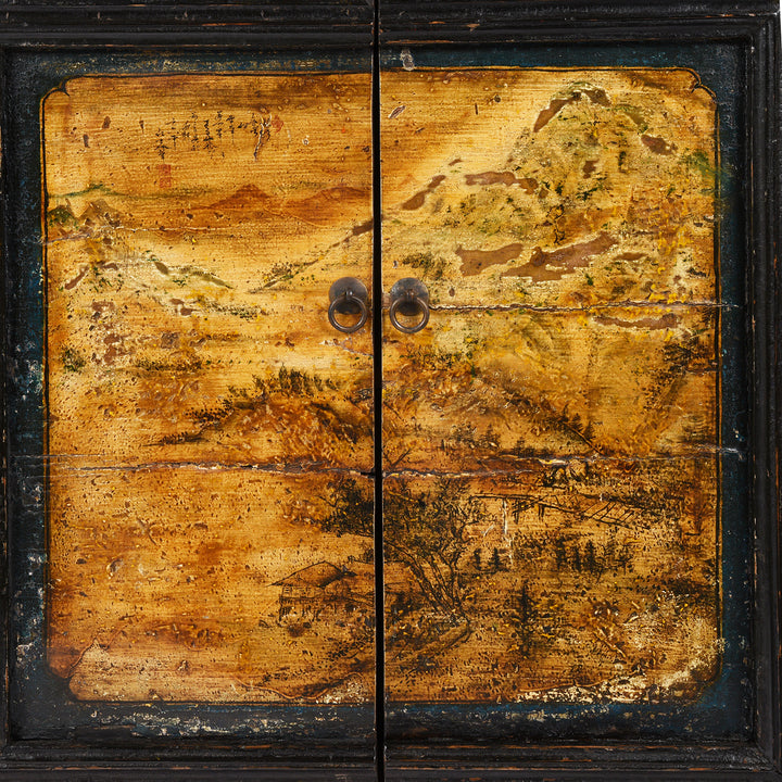 Door Painting Detail From Painted Long Sideboard From Qinghai Province - 19thC | Indigo Antiques