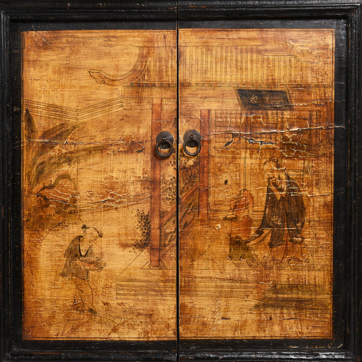Door Painting Detail From Painted Long Sideboard From Qinghai Province - 19thC | Indigo Antiques