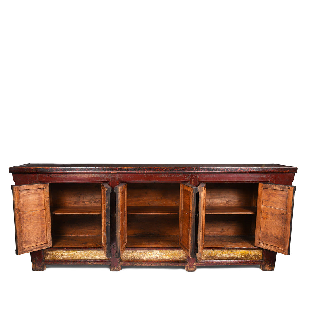 Open Doors View Of Painted Long Sideboard From Qinghai Province - 19thC | Indigo Antiques