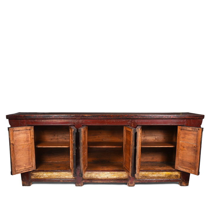 Open Doors View Of Painted Long Sideboard From Qinghai Province - 19thC | Indigo Antiques