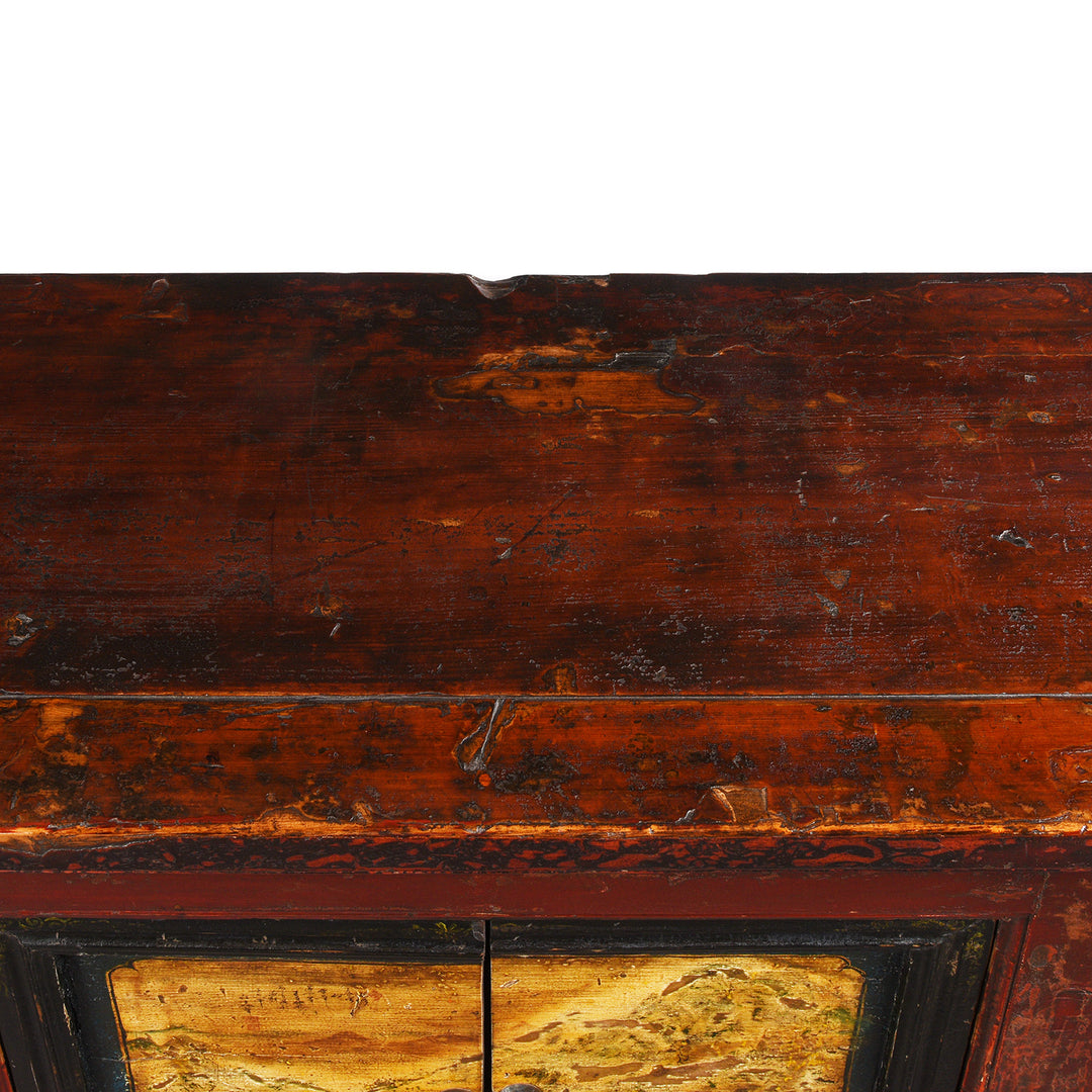 Surface Top Detail From Painted Long Sideboard From Qinghai Province - 19thC | Indigo Antiques