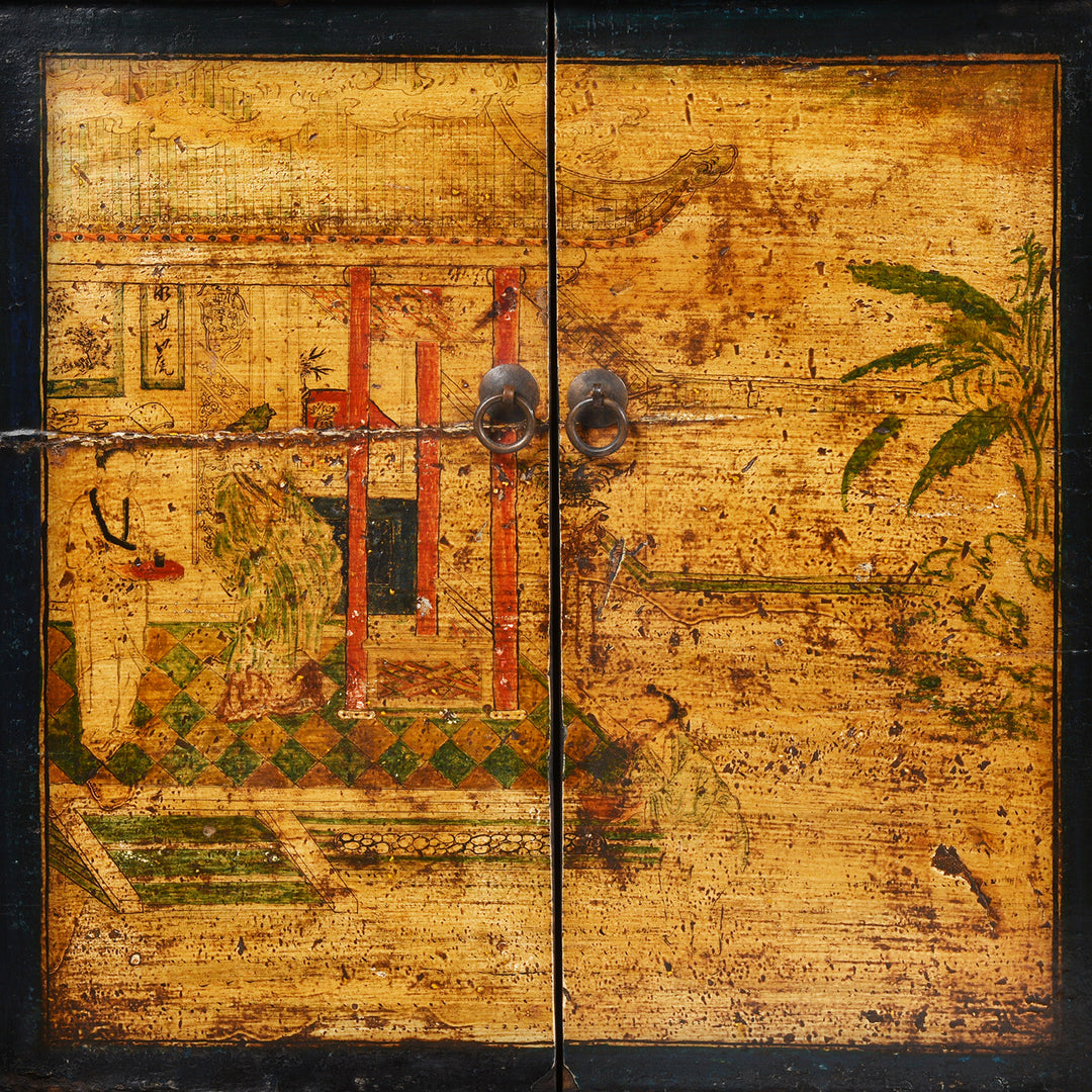 Door Painting Detail From Painted Long Sideboard From Qinghai Province - 19thC | Indigo Antiques