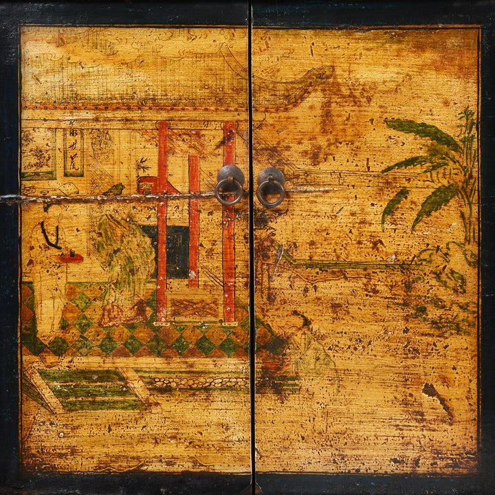 Door Painting Detail From Painted Long Sideboard From Qinghai Province - 19thC | Indigo Antiques