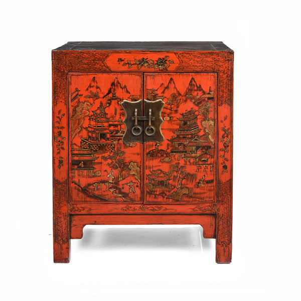 Pair of Red Lacquer Bedside Cabinets