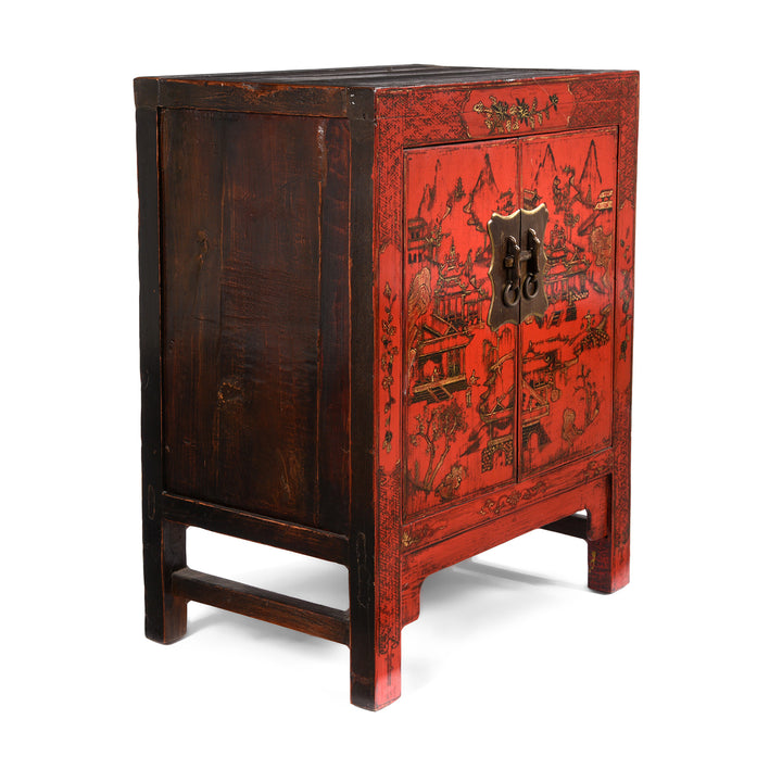 Pair of Chinese Reproduction Red Lacquer Bedside Cabinets  | Indigo Antiques