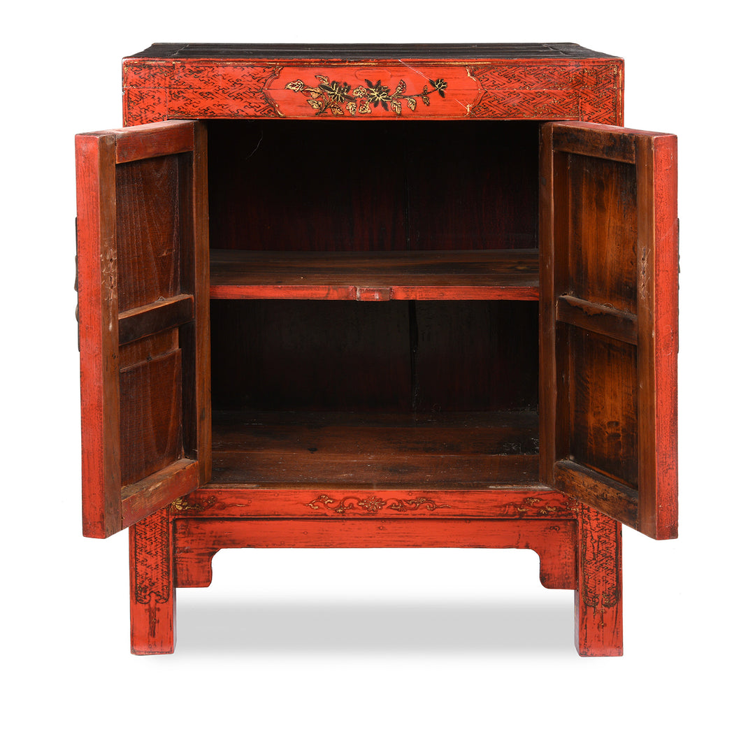 Pair of Chinese Reproduction Red Lacquer Bedside Cabinets  | Indigo Antiques