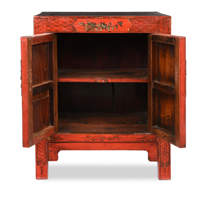 Pair of Chinese Reproduction Red Lacquer Bedside Cabinets  | Indigo Antiques