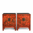 Pair of Red Lacquer Bedside Cabinets