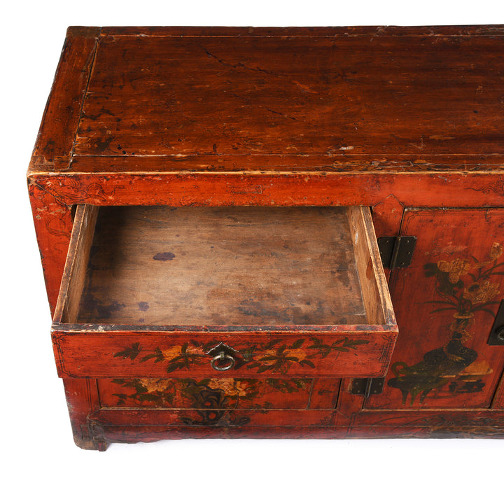 Drawer Interior Detail From Red Lacquer Qinghai Sideboard - 19thC | Indigo Antiques