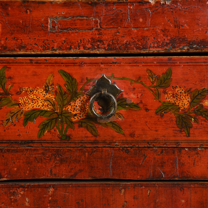 Detail From Red Lacquer Mongolian Sideboard - 19thC | Indigo Antiques