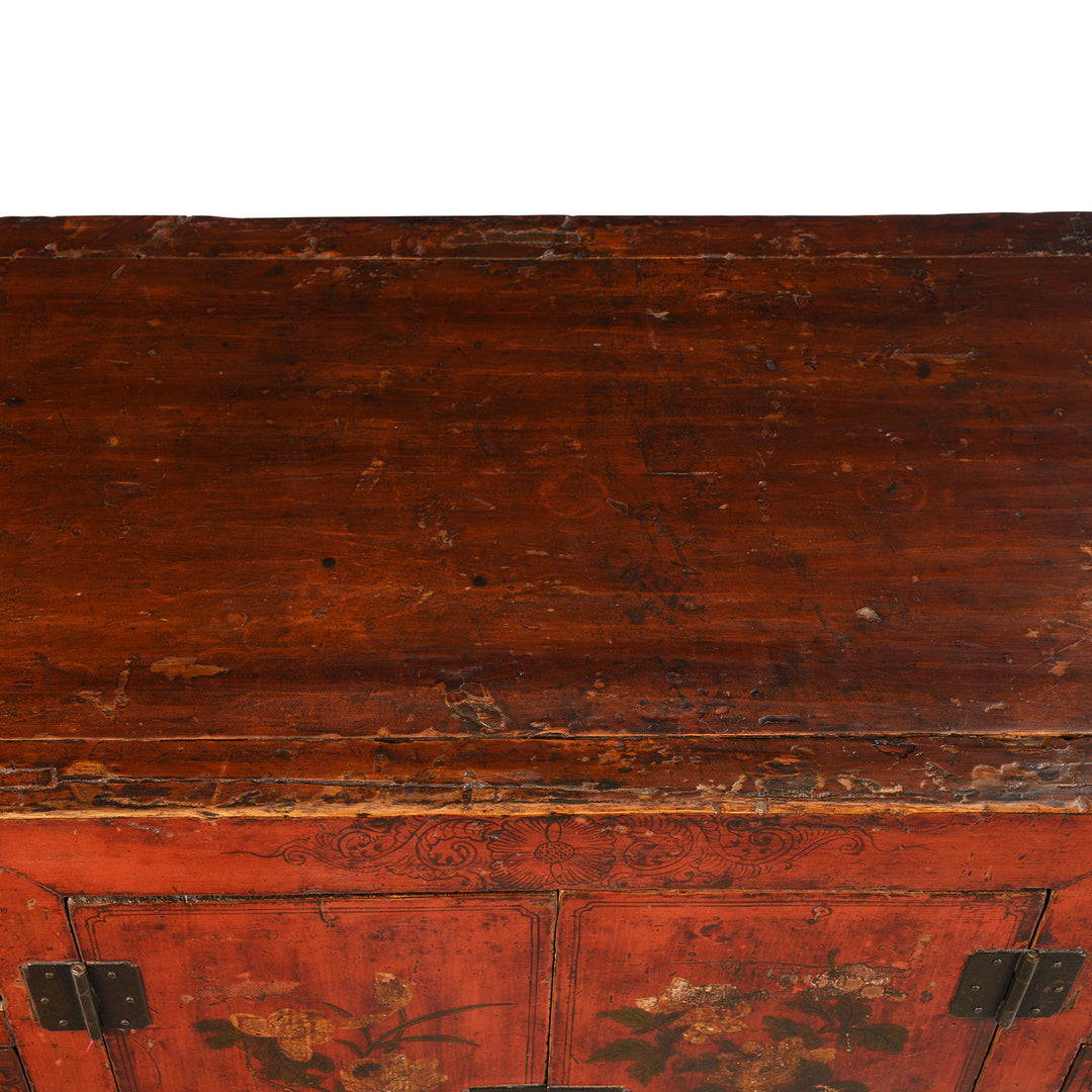 Surface Detail From Red Lacquer Mongolian Sideboard - 19thC | Indigo Antiques