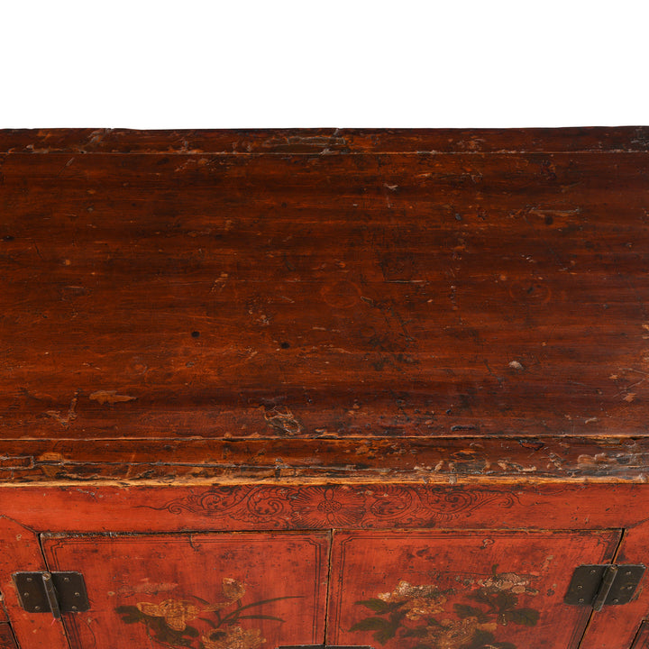 Surface Detail From Red Lacquer Mongolian Sideboard - 19thC | Indigo Antiques