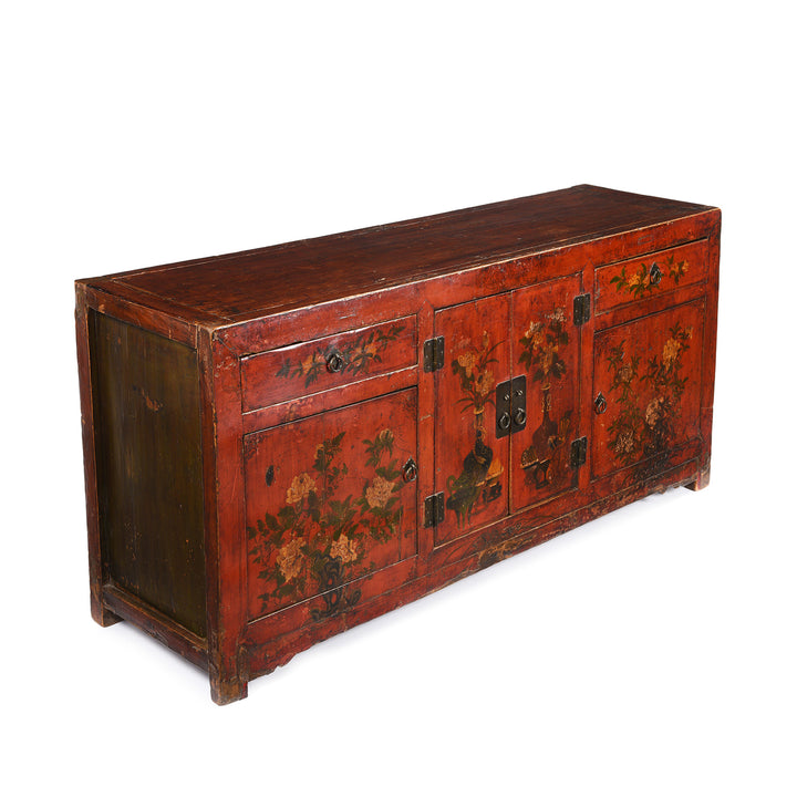 Angled View Of Red Lacquer Qinghai Sideboard - 19thC | Indigo Antiques