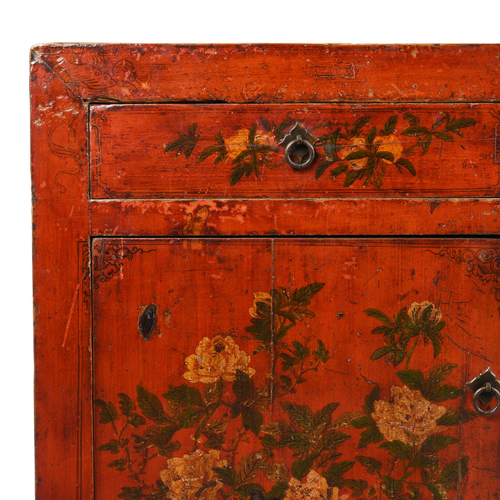 Corner Detail From Red Lacquer Qinghai Sideboard - 19thC | Indigo Antiques