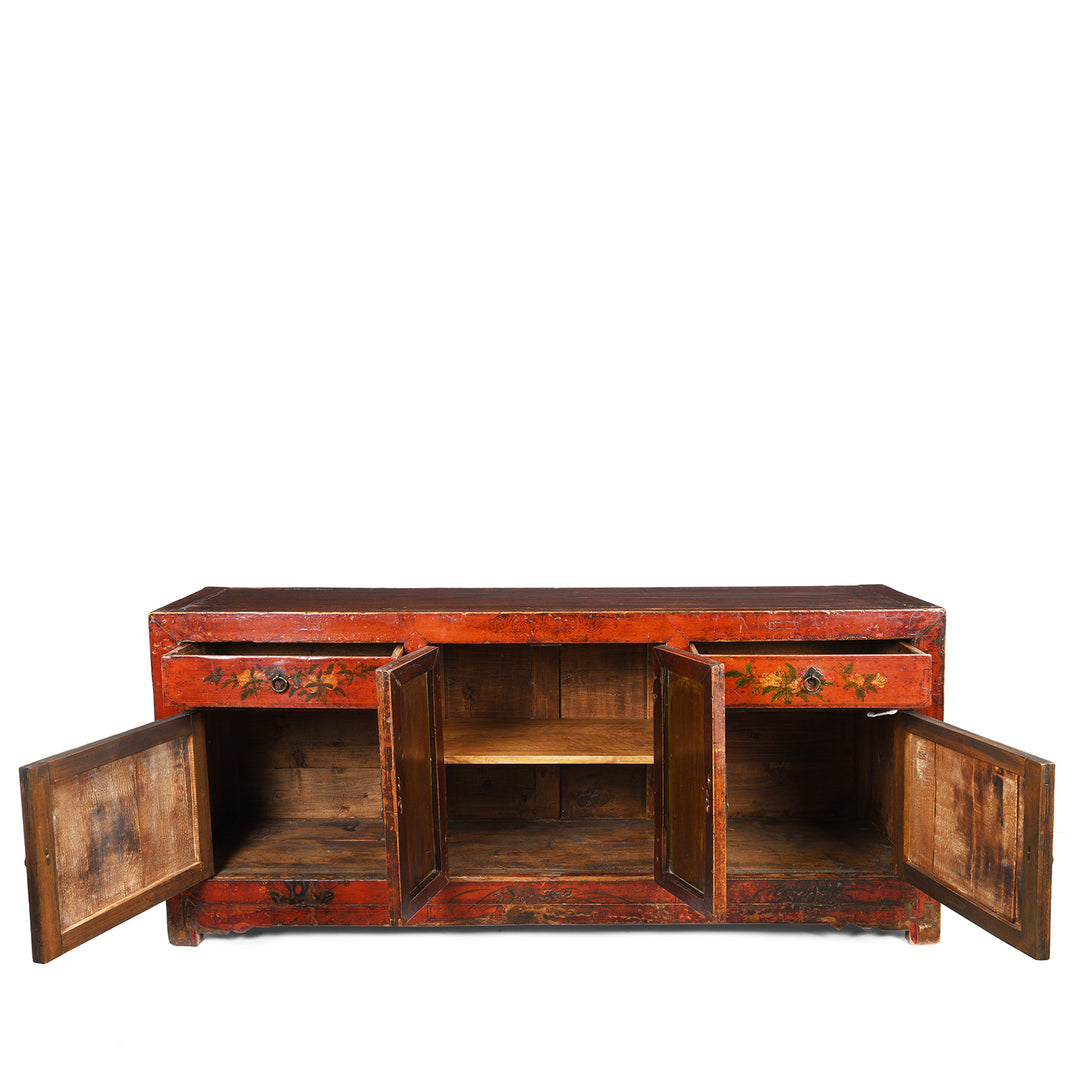 Open Doors View Of Red Lacquer Qinghai Sideboard - 19thC | Indigo Antiques