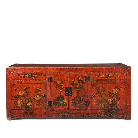Painted Red Lacquer Qinghai Sideboard - 19thC