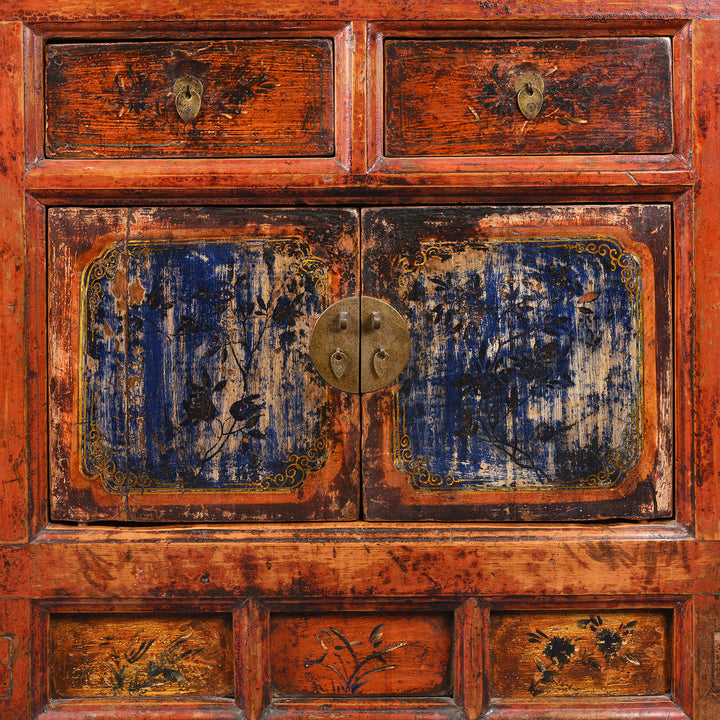 Central Detail From Painted Antique Qinghai Sideboard - 19thC | Indigo Antiques