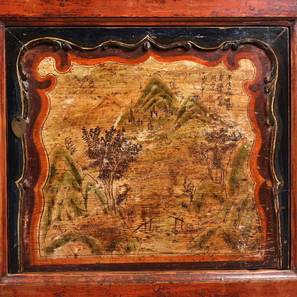 Provincial door panel painting from an antique Qinghai Sideboard - 19thC | Indigo Antiques