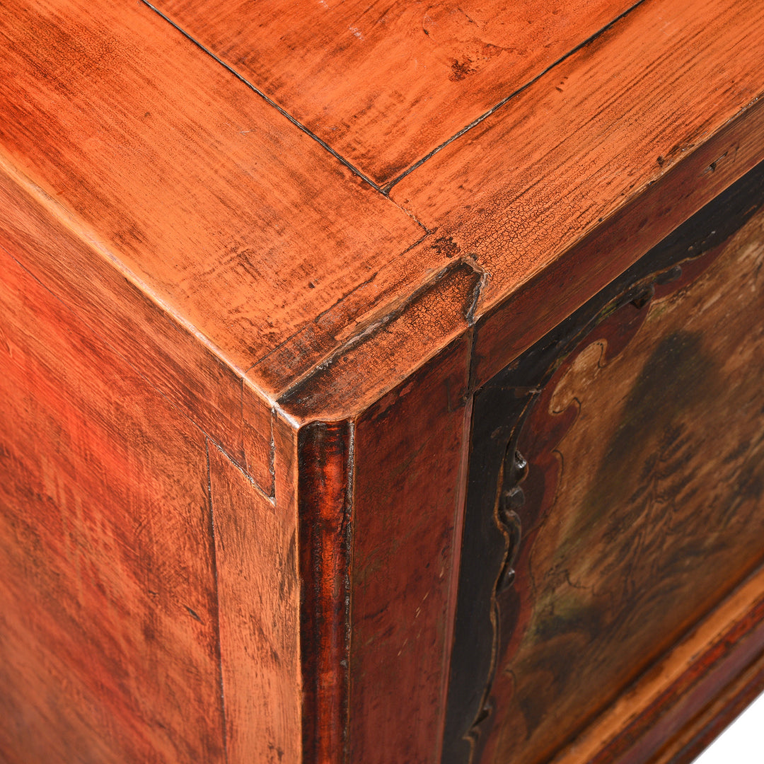 Corner Detail From Painted Antique Qinghai Sideboard - 19thC | Indigo Antiques