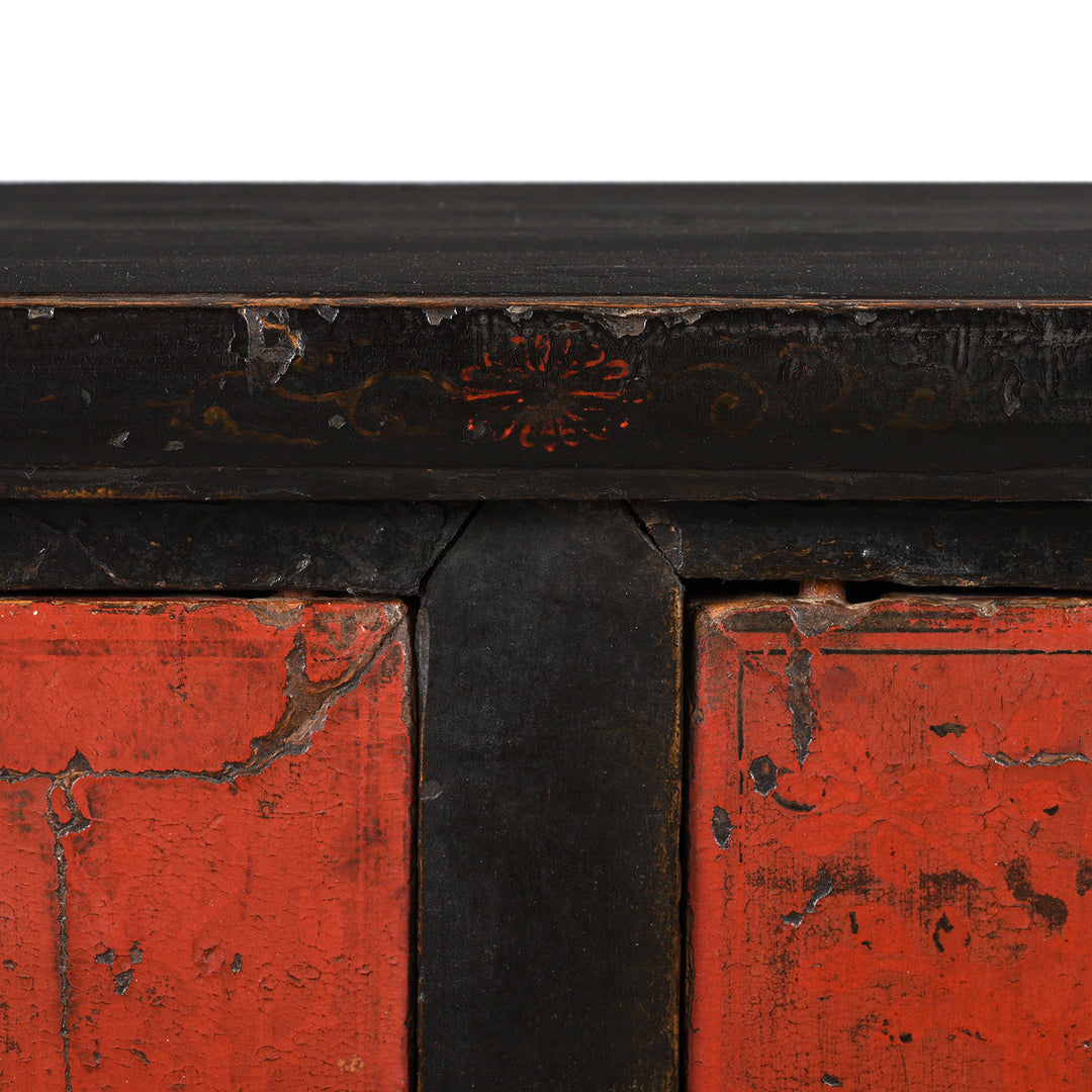 Painting Detail From Antique Red & Black Lacquer Sideboard From Shanxi - Late 18thC | Indigo Antiques