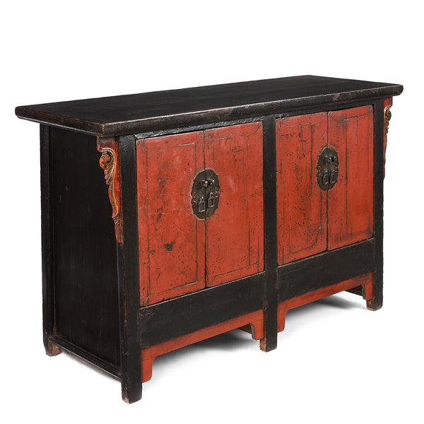 Red & Black Lacquer Sideboard From Shanxi - Late 18thC