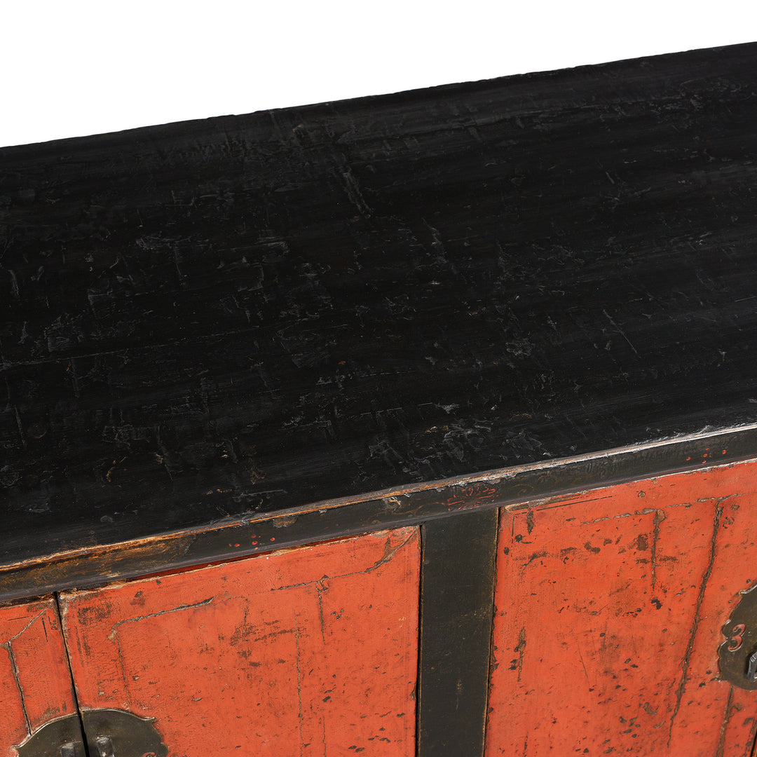 Surface Detail From Antique Red & Black Lacquer Sideboard From Shanxi - Late 18thC | Indigo Antiques