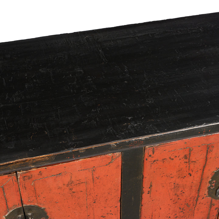 Surface Detail From Antique Red & Black Lacquer Sideboard From Shanxi - Late 18thC | Indigo Antiques