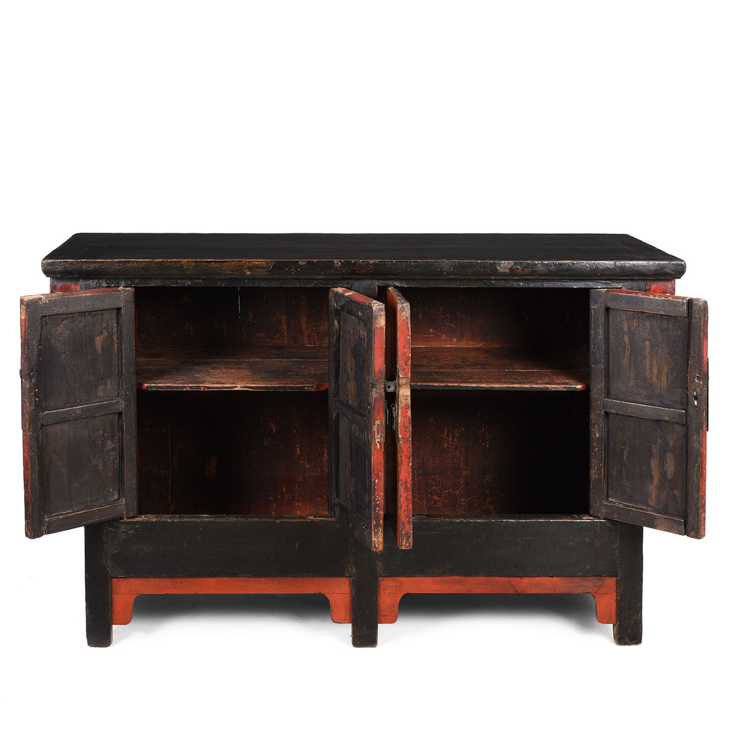 Open Doors Detail From Antique Red & Black Lacquer Sideboard From Shanxi - Late 18thC | Indigo Antiques