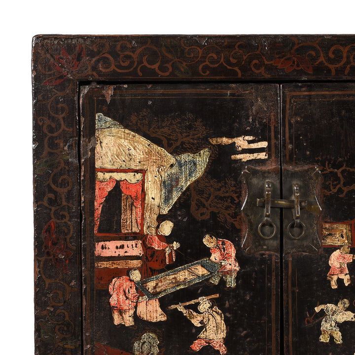 Corner Detail From Black Lacquer Sideboard From Shanxi - 18thC | Indigo Antiques
