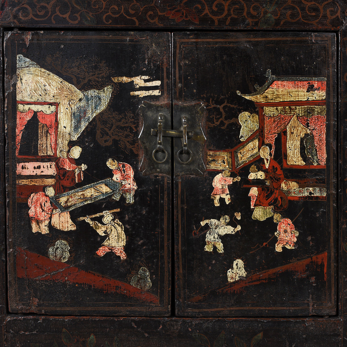 Painting Detail From Black Lacquer Sideboard From Shanxi - 18thC | Indigo Antiques