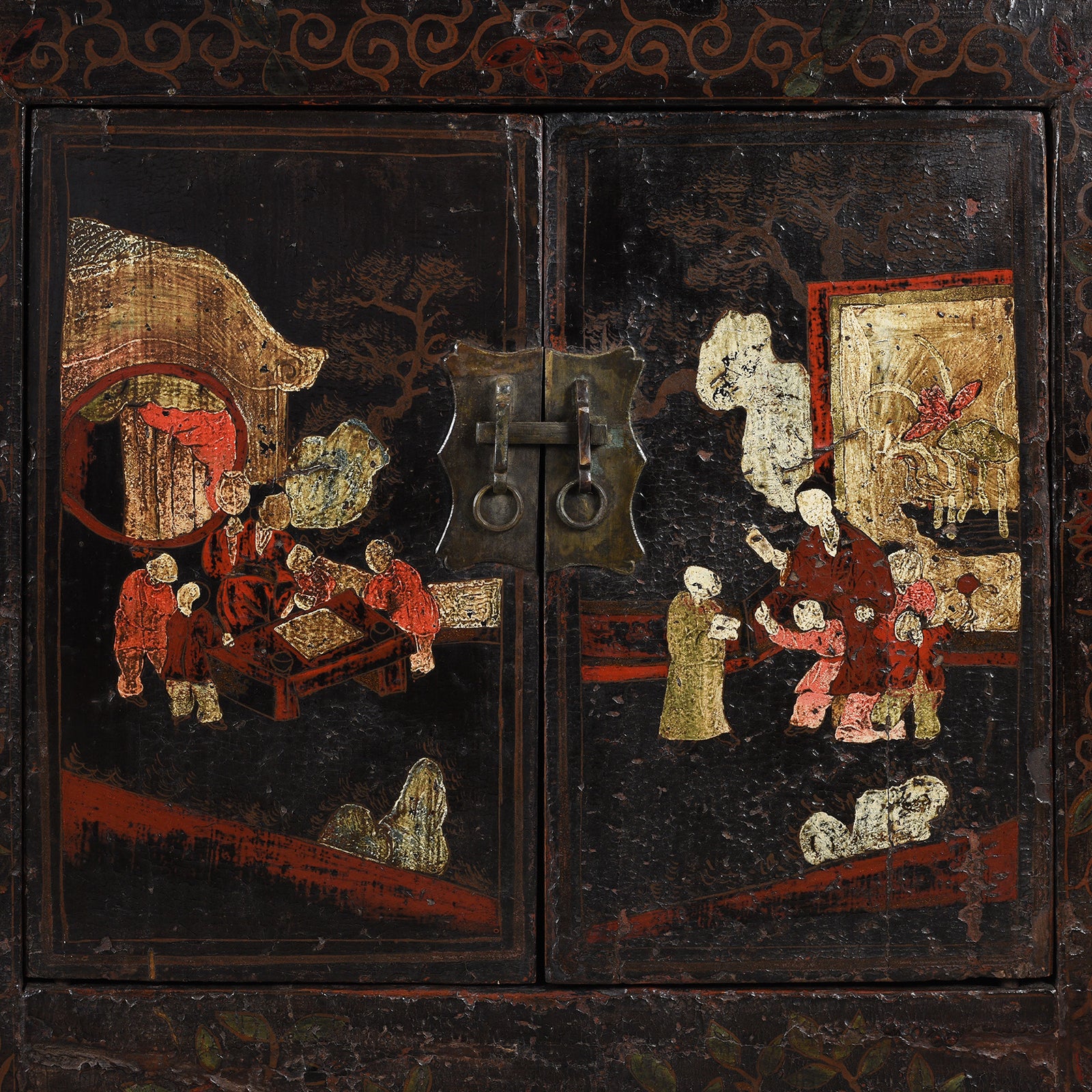 Painting Detail From Black Lacquer Sideboard From Shanxi - 18thC | Indigo Antiques