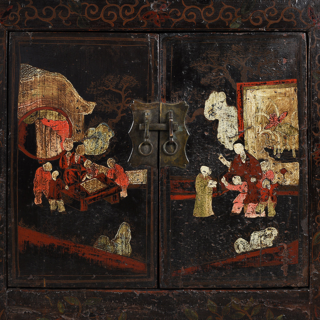 Painting Detail From Black Lacquer Sideboard From Shanxi - 18thC | Indigo Antiques