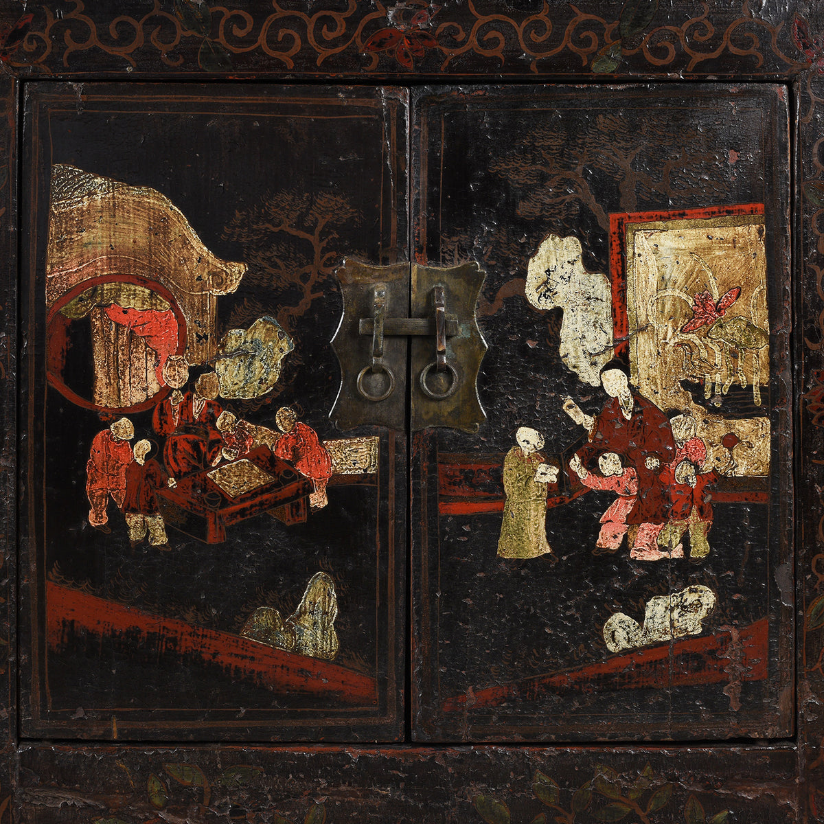 Painting Detail From Black Lacquer Sideboard From Shanxi - 18thC | Indigo Antiques