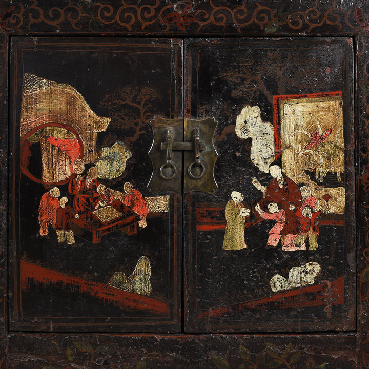 Painting Detail From Black Lacquer Sideboard From Shanxi - 18thC | Indigo Antiques