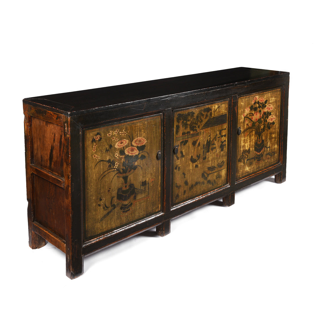 Angled View Of Painted Mongolian Elm Sideboard - 19thC | Indigo Antiques