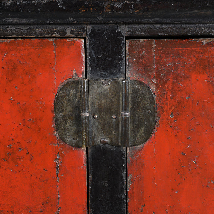 Hinge Detail From Red & Black Lacquer Sideboard From Shanxi - 18thC | Indigo Antiques