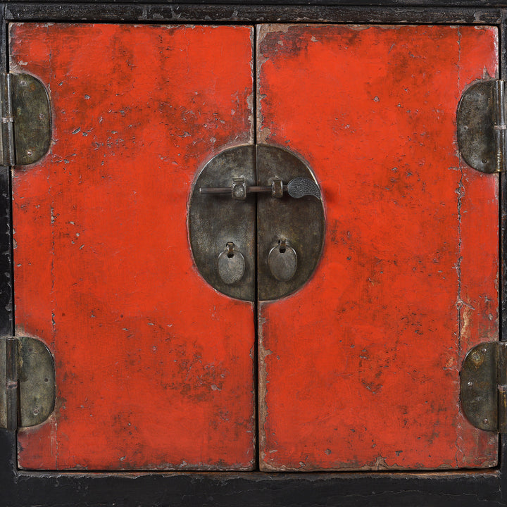 Doors Detail From Red & Black Lacquer Sideboard From Shanxi - 18thC | Indigo Antiques