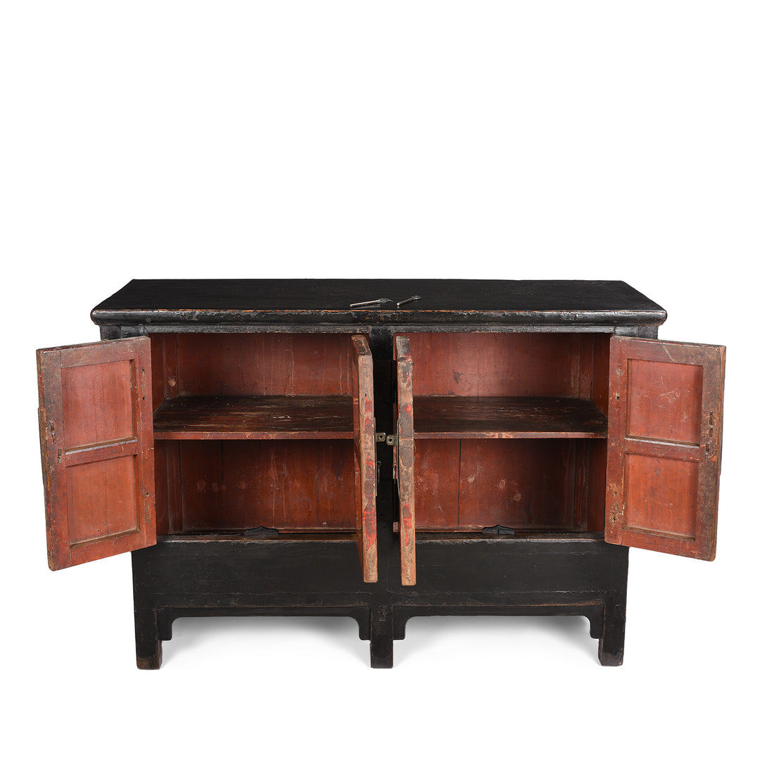 Open Doors View Of Red & Black Lacquer Sideboard From Shanxi - 18thC | Indigo Antiques