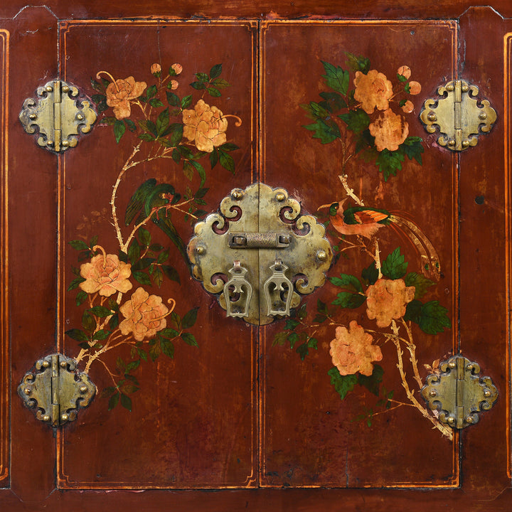 Doors Detail From Antique Painted Red Cabinet From Gansu Province - 19th Century | Indigo Antiques