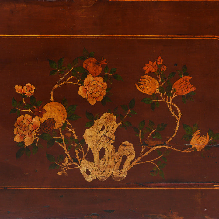 Painting Detail From Antique Painted Red Cabinet From Gansu Province - 19th Century | Indigo Antiques