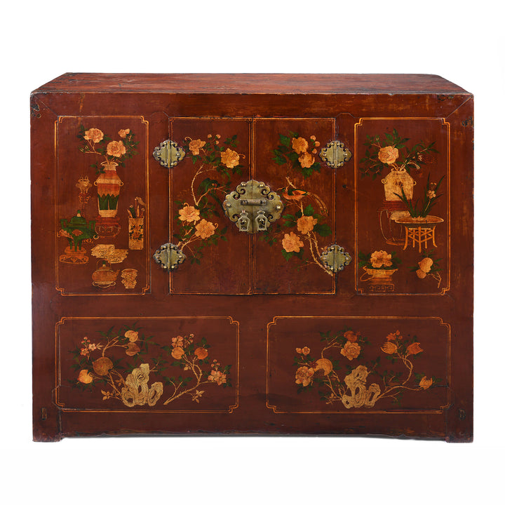 Antique Painted Red Cabinet From Gansu Province - 19th Century | Indigo Antiques