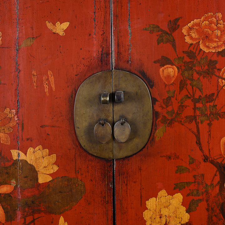 Locking Plate Detail From Red & Black Painted Lacquer Wedding Cabinet From Shanxi  -19thC | Indigo Antiques