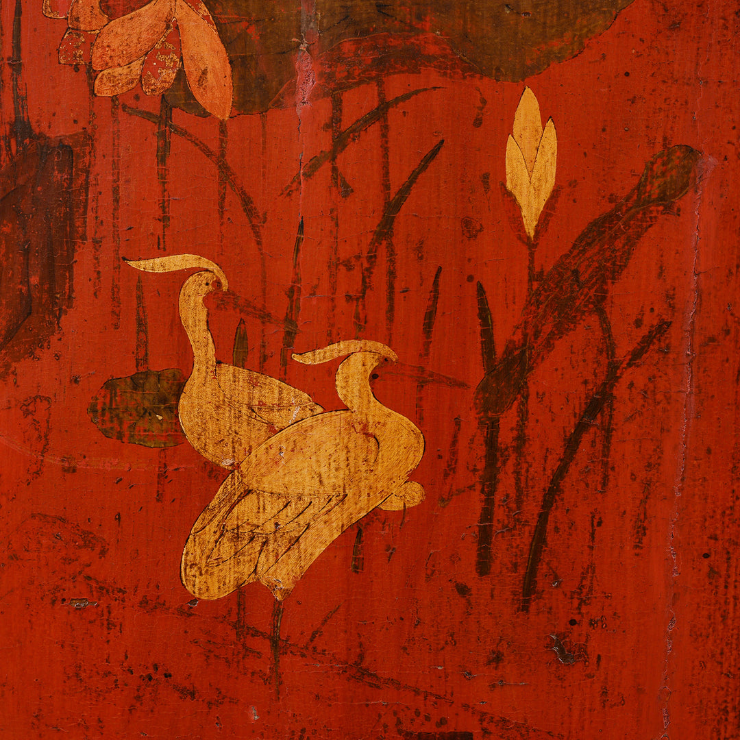 Painting Detail From Red & Black Painted Lacquer Wedding Cabinet From Shanxi  -19thC | Indigo Antiques