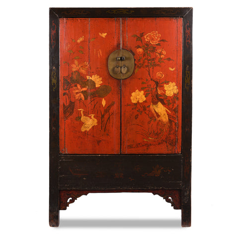Red & Black Painted Lacquer Wedding Cabinet From Shanxi  -19thC