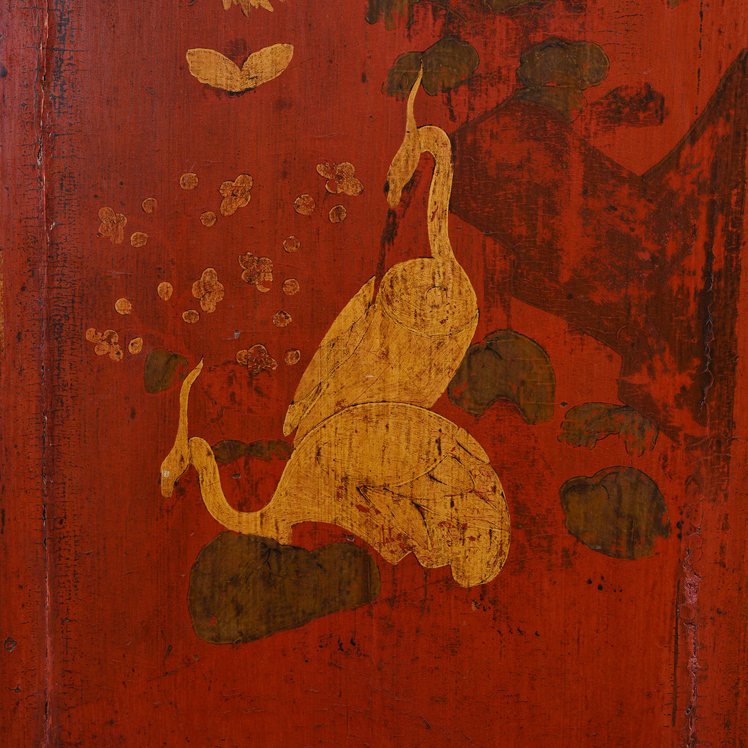 Detail From Red & Black Painted Lacquer Wedding Cabinet From Shanxi  -19thC | Indigo Antiques