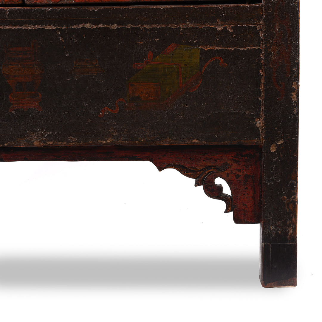 Leg Detail From Red & Black Painted Lacquer Wedding Cabinet From Shanxi  -19thC | Indigo Antiques
