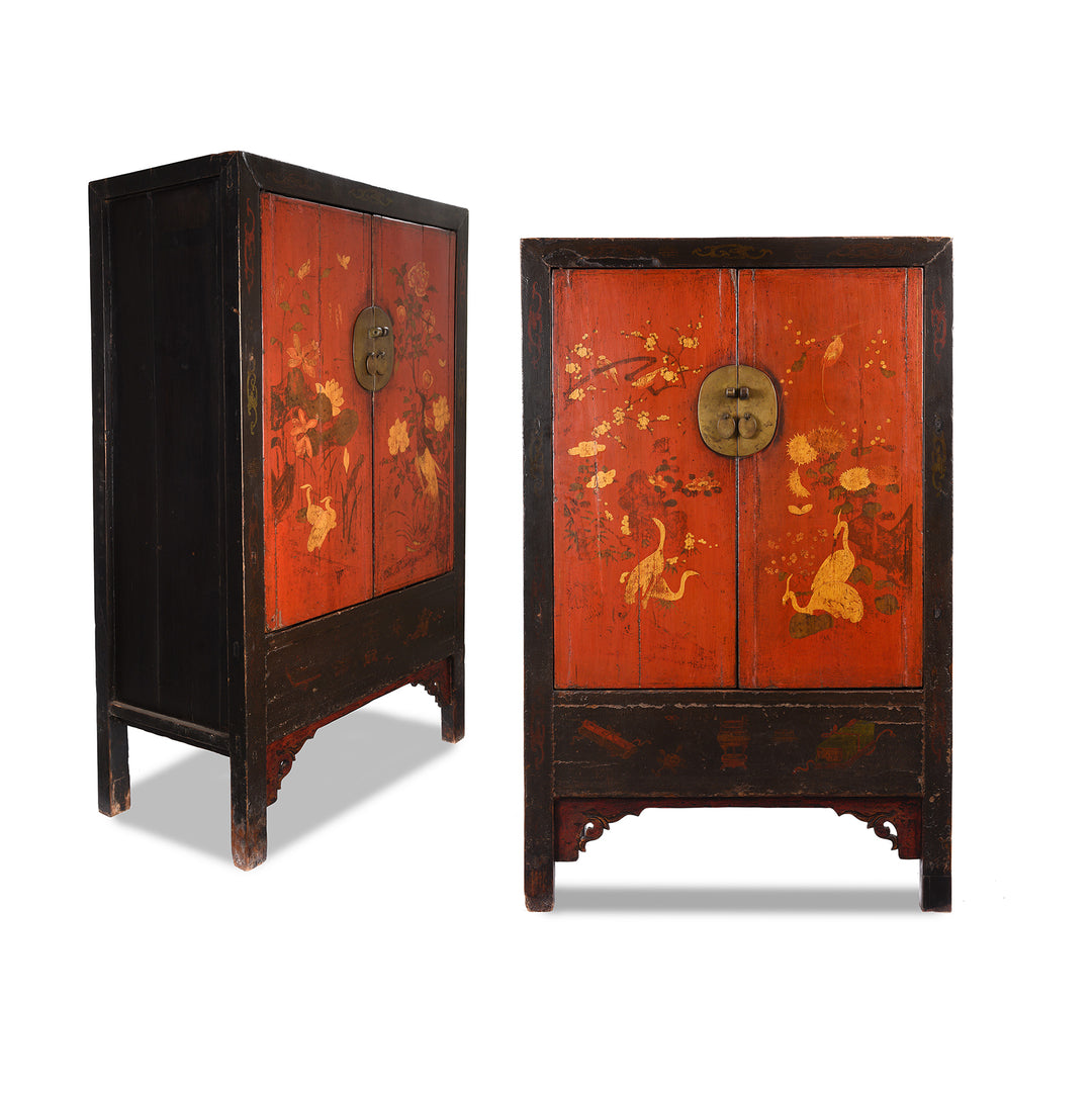Pair Of Red & Black Painted Lacquer Wedding Cabinet From Shanxi  -19thC | Indigo Antiques